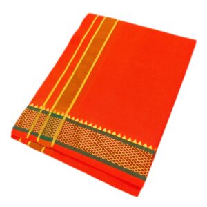 Orange Color Mayilkan Cotton Dhoti/Lungi + Towel Combo