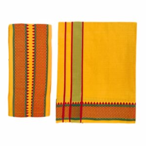 Mango Yellow Color Mayilkan Cotton Dhoti/Lungi + Towel Combo