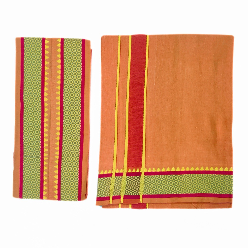 Biscuit Color Mayilkan Cotton Dhoti/Lungi + Towel Combo