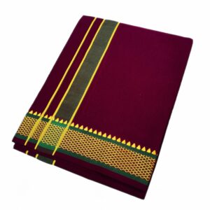 Maroon Color Mayilkan Cotton Dhoti/Lungi + Towel Combo