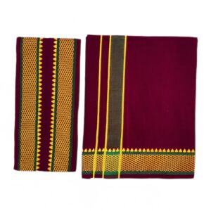 Maroon Color Mayilkan Cotton Dhoti/Lungi + Towel Combo
