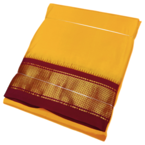 Mango Yellow Color Mayilkan Border Pure Silk Dhoti Towel Set