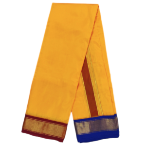 Mango Yellow Color Mayilkan Border Pure Silk Dhoti Towel Set