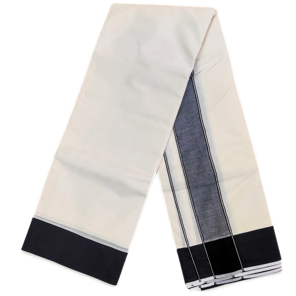 Black Color Border Off-white Dhoti Towel Set