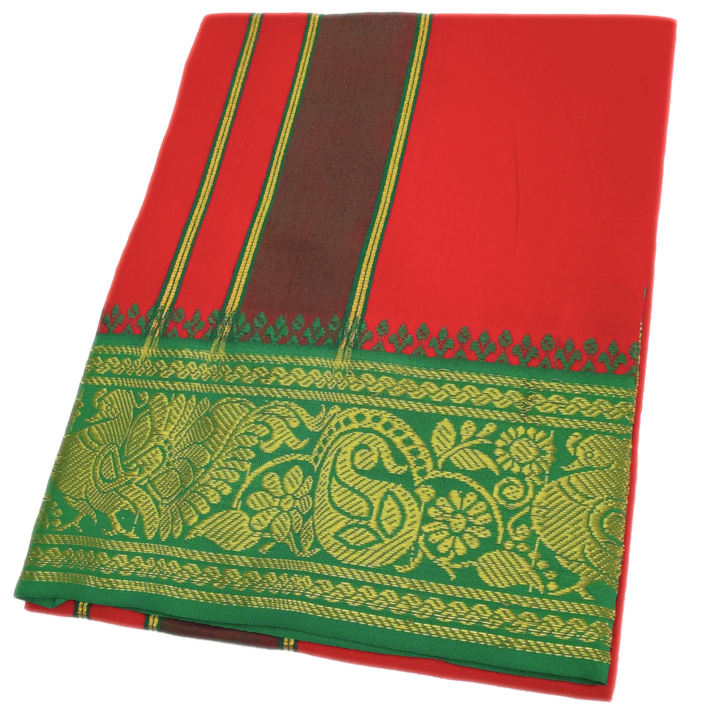Red Color Cotton Jacquard 2 Meter Lungi/Dhoti