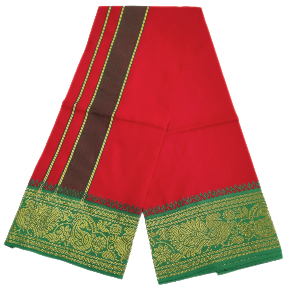Red Color Cotton Jacquard 2 Meter Lungi/Dhoti