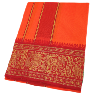 Orange Color Cotton Jacquard 2 Meter Lungi/Dhoti