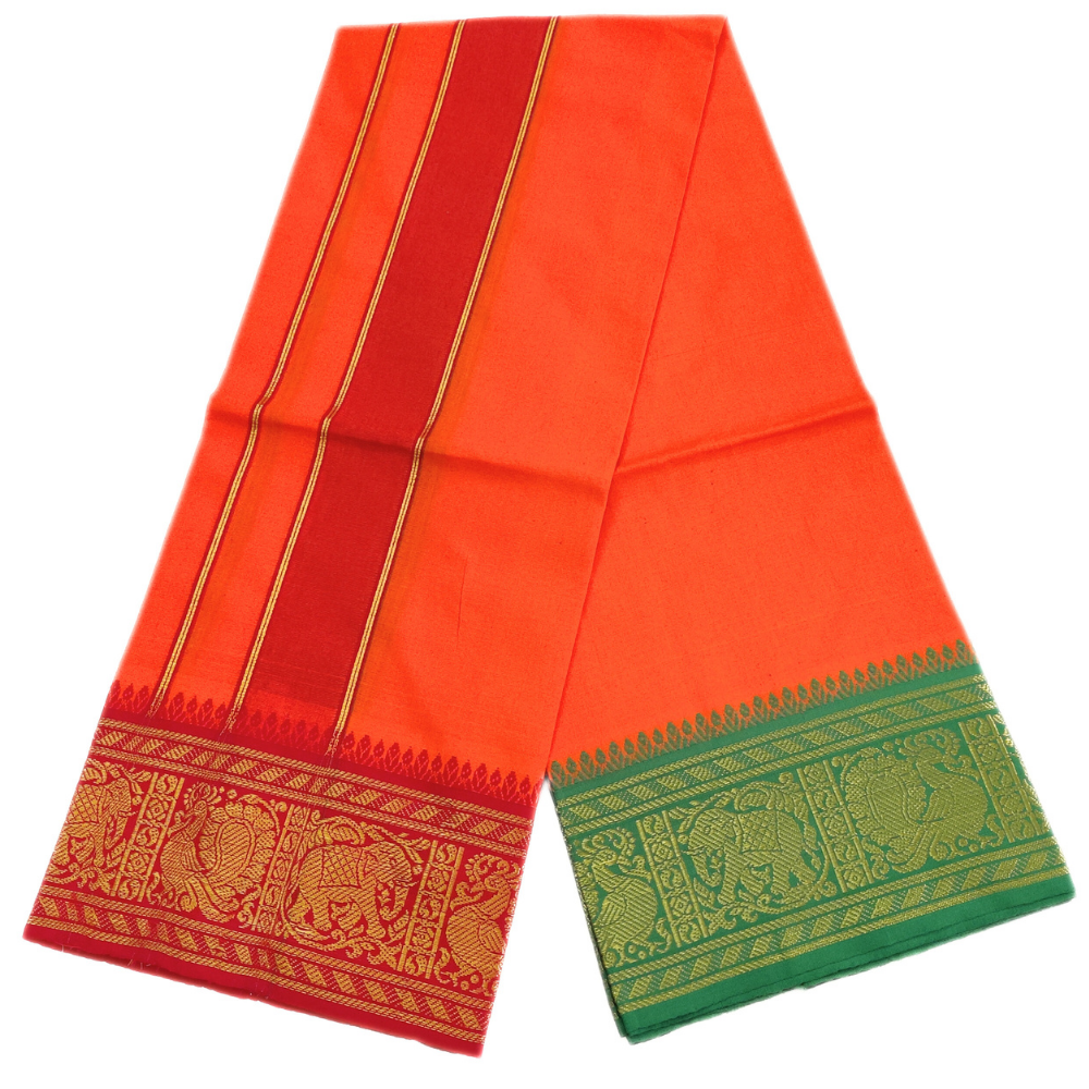 Orange Color Cotton Jacquard 2 Meter Lungi/Dhoti