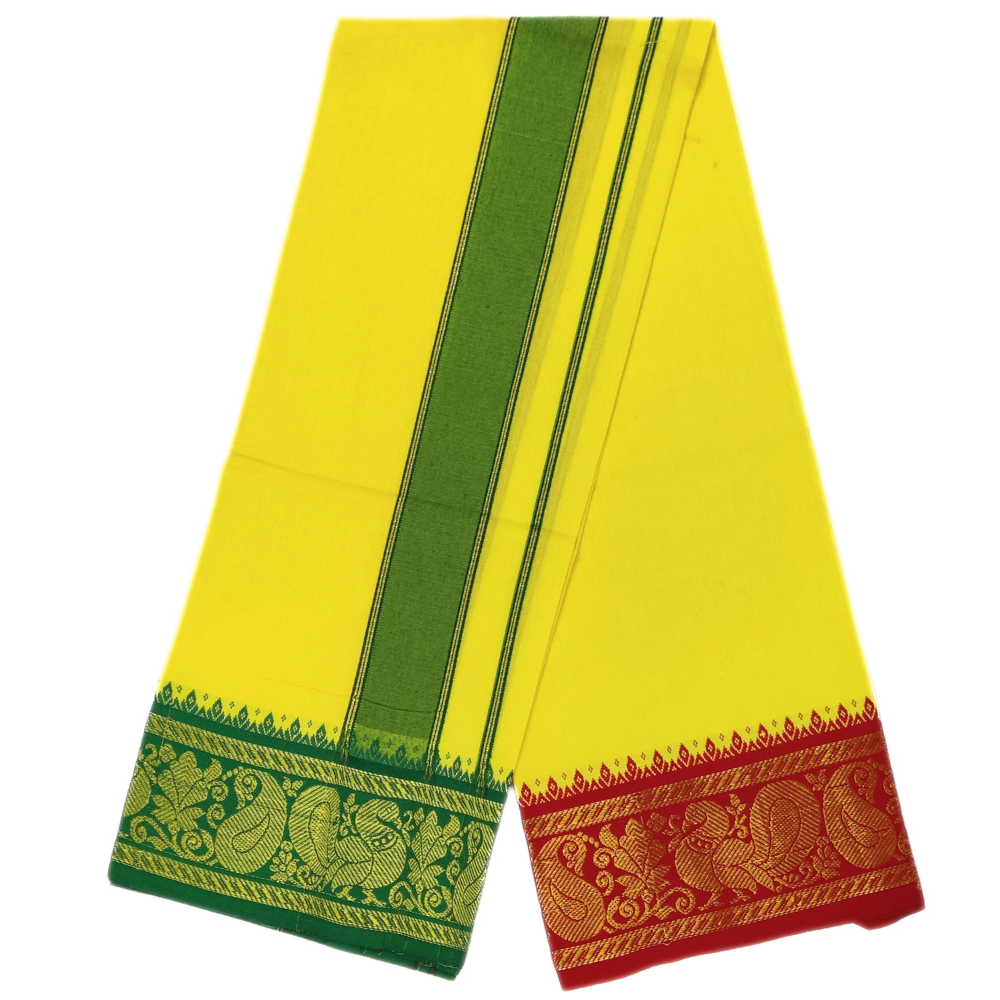 Lemon yellow Color Cotton Jacquard 2 Meter Lungi/Dhoti