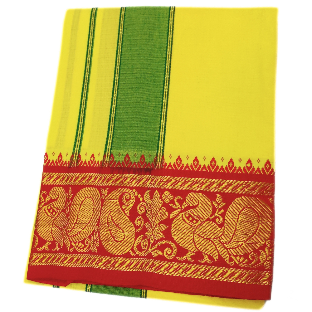 Lemon yellow Color Cotton Jacquard 2 Meter Lungi/Dhoti