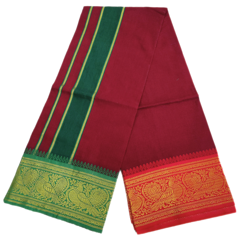Maroon Color Cotton Jacquard 2 Meter Lungi/Dhoti