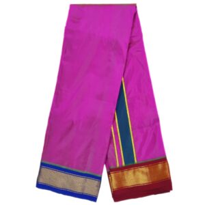 Purple Color Mayilkan Border Pure Silk Dhoti Towel Set