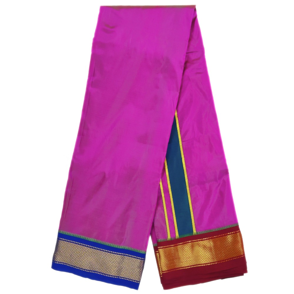 Purple Color Mayilkan Border Pure Silk Dhoti Towel Set