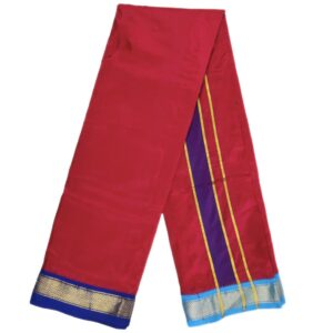 Kumkum Color Mayilkan Border Pure Silk Dhoti Towel Set