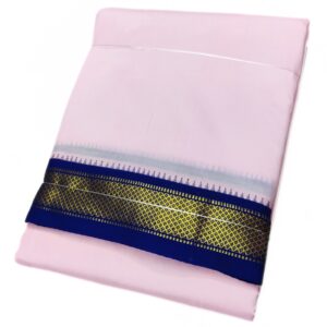 Light Rose Color Mayilkan Border Pure Silk Dhoti Towel Set
