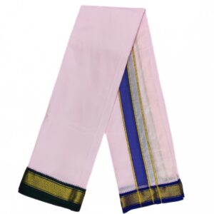 Light Rose Color Mayilkan Border Pure Silk Dhoti Towel Set