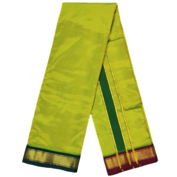 Mint Green Color Mayilkan Border Pure Silk Dhoti Towel Set - Image 2