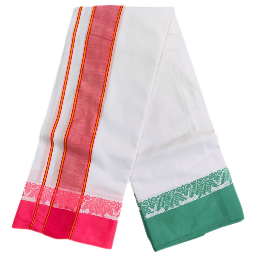 Pavanji Lotus Gundanji Border Dhoti + Towel Set
