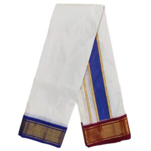 White Color Mayilkan Border Pure Silk Dhoti Towel Set