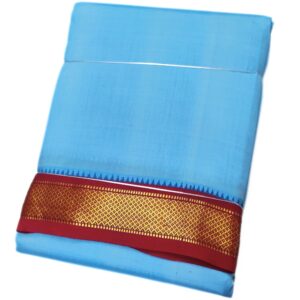Anandha Blue Color Mayilkan Border Pure Silk Dhoti Towel Set