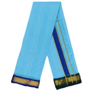 Anandha Blue Color Mayilkan Border Pure Silk Dhoti Towel Set