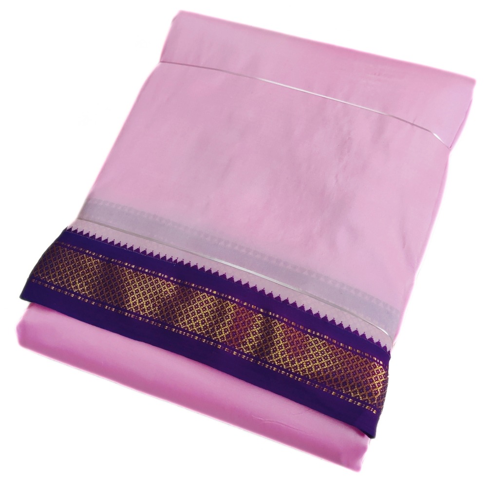 Baby Pink Color Mayilkan Border Pure Silk Dhoti Towel Set