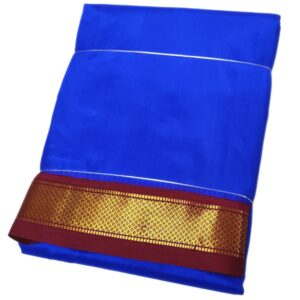 Blue Color Mayilkan Border Pure Silk Dhoti Towel Set