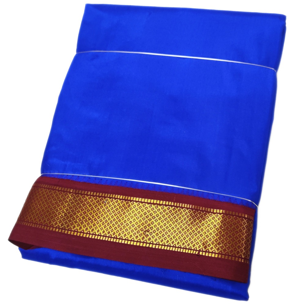 Blue Color Mayilkan Border Pure Silk Dhoti Towel Set