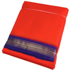 Chilli Red Color Mayilkan Border Pure Silk Dhoti Towel Set