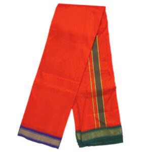 Chilli Red Color Mayilkan Border Pure Silk Dhoti Towel Set