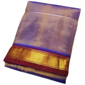 Cross Toned Double Color Mayilkan Border Pure Silk Dhoti Towel Set