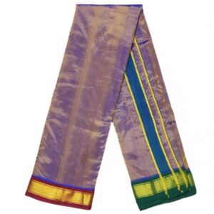 Cross Toned Double Color Mayilkan Border Pure Silk Dhoti Towel Set