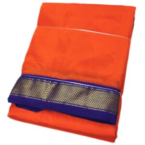 Fanta Orange Color Mayilkan Border Pure Silk Dhoti Towel Set