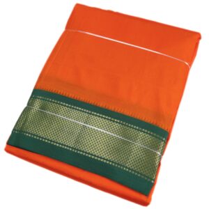 Fanta Orange Color Mayilkan Border Pure Silk Dhoti Towel Set