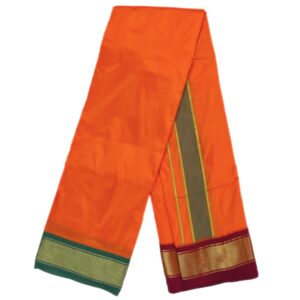 Fanta Orange Color Mayilkan Border Pure Silk Dhoti Towel Set