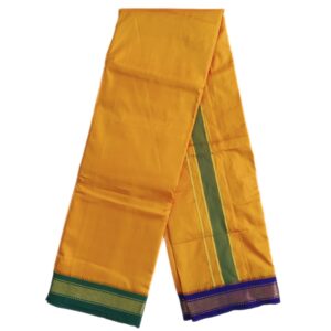 Fenugreek Color Mayilkan Border Pure Silk Dhoti Towel Set