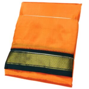 Golden Yellow Color Mayilkan Border Pure Silk Dhoti Towel Set
