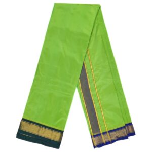 Green Color Mayilkan Border Pure Silk Dhoti Towel Set