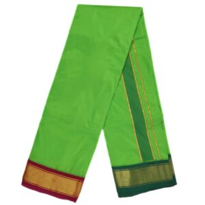 Green Color Mayilkan Border Pure Silk Dhoti Towel Set