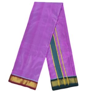 Lavender Color Mayilkan Border Pure Silk Dhoti Towel Set