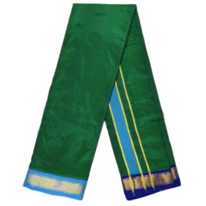 Leaf Green Color Mayilkan Border Pure Silk Dhoti Towel Set