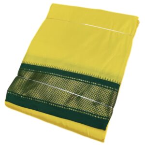 Lemon Yellow Color Mayilkan Border Pure Silk Dhoti Towel Set