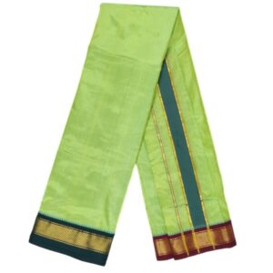Light Green Color Mayilkan Border Pure Silk Dhoti Towel Set