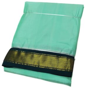 Light Pista Green Color Mayilkan Border Pure Silk Dhoti Towel Set