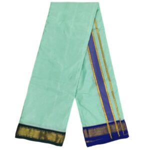 Light Pista Green Color Mayilkan Border Pure Silk Dhoti Towel Set