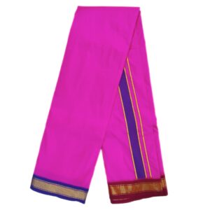 Light Rose Color Mayilkan Border Pure Silk Dhoti Towel Set