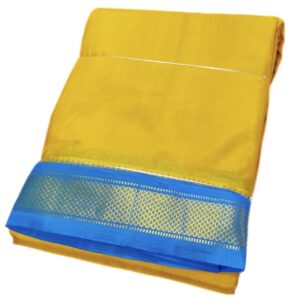 Mustard Color Mayilkan Border Pure Silk Dhoti Towel Set