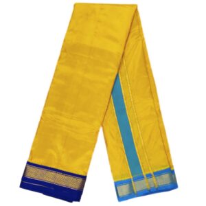 Mustard Color Mayilkan Border Pure Silk Dhoti Towel Set