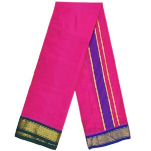 Pink Color Mayilkan Border Pure Silk Dhoti Towel Set