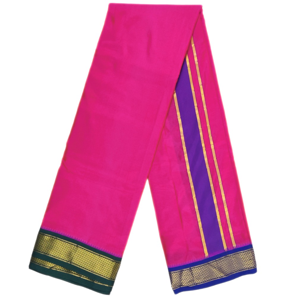 Pink Color Mayilkan Border Pure Silk Dhoti Towel Set